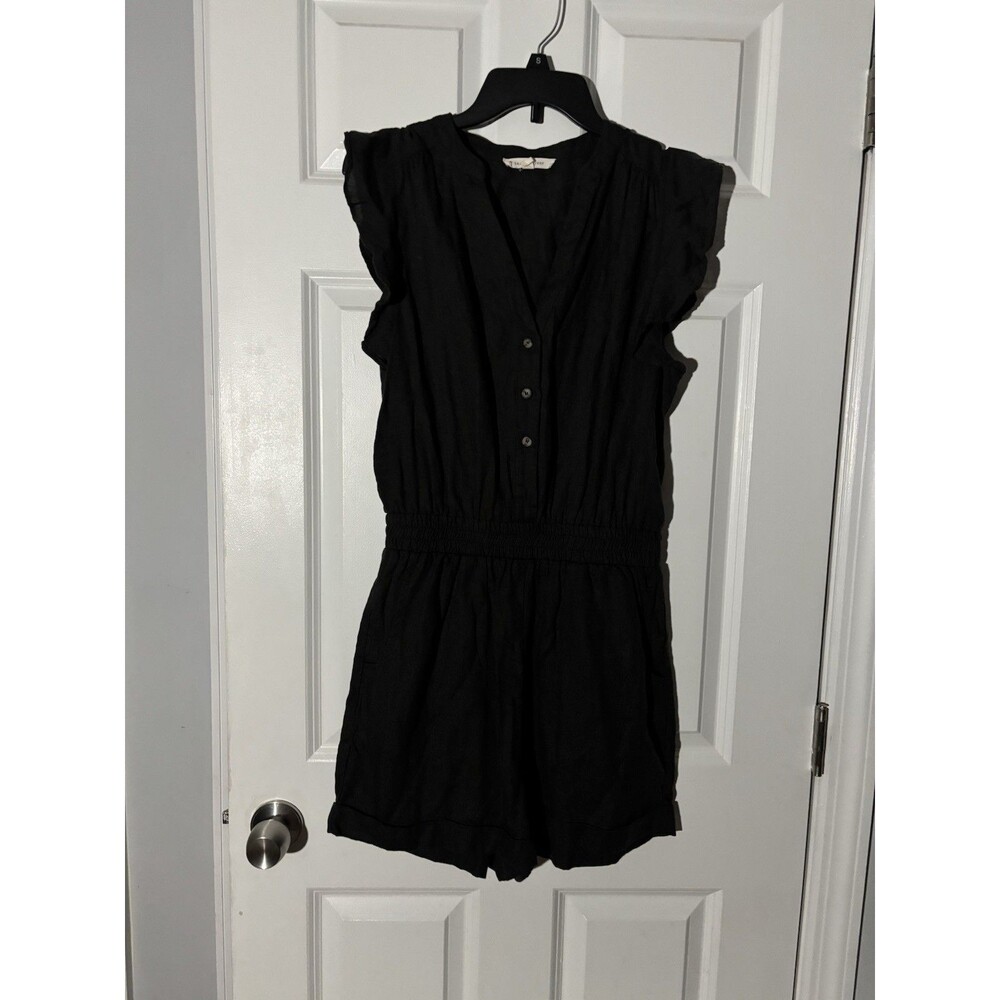 Grade And Gather Black Shorts Romper Minimalist Linen Natural Boho Medium